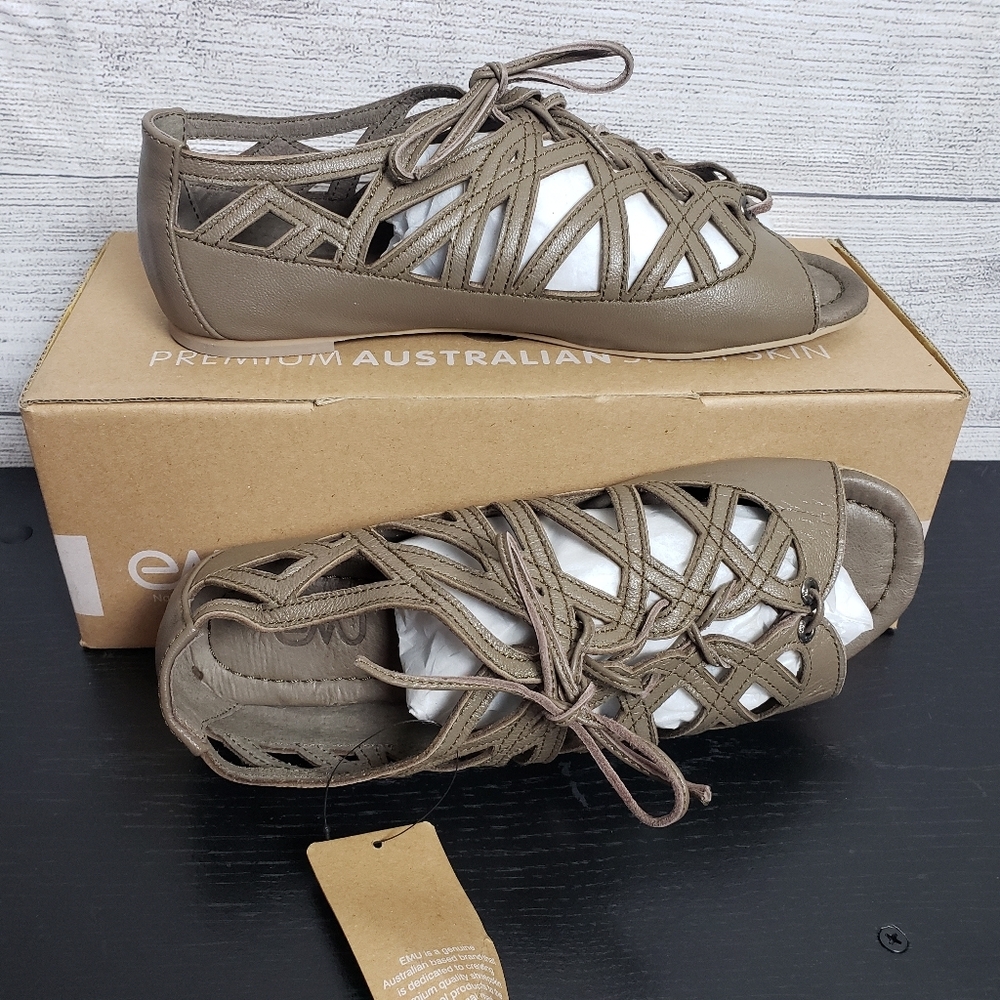 NWT Emu Nhil Premium Australian Leather Lace Up Open Toe Womens Sandal Size‎ 7